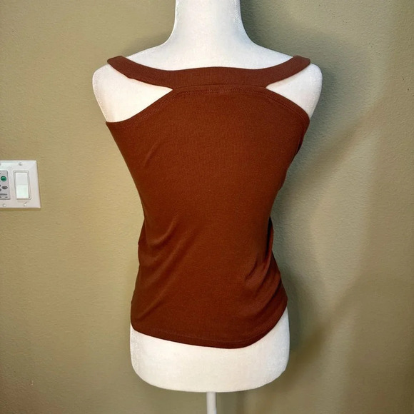 BP Nordstrom Off Shoulder Brown Rust Ribbed Tank Top Shirt - size small - Picture 5 of 6